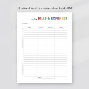 Bill Payment Tracker, Bill Tracker Printable, Bill Payment Checklist, Bill Organizer, Finance Planner, Finance Tracker, PDF, A4, US Letter