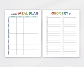Meal Planner Printable, Weekly Menu Planner, Grocery List Printable, Shopping List Printable, Food planner, Fillable US Letter, A4 Size, PDF