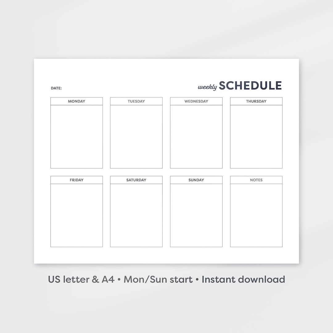 Minimalist Weekly Planner Printable: Landscape Schedule (A4/US Letter ...
