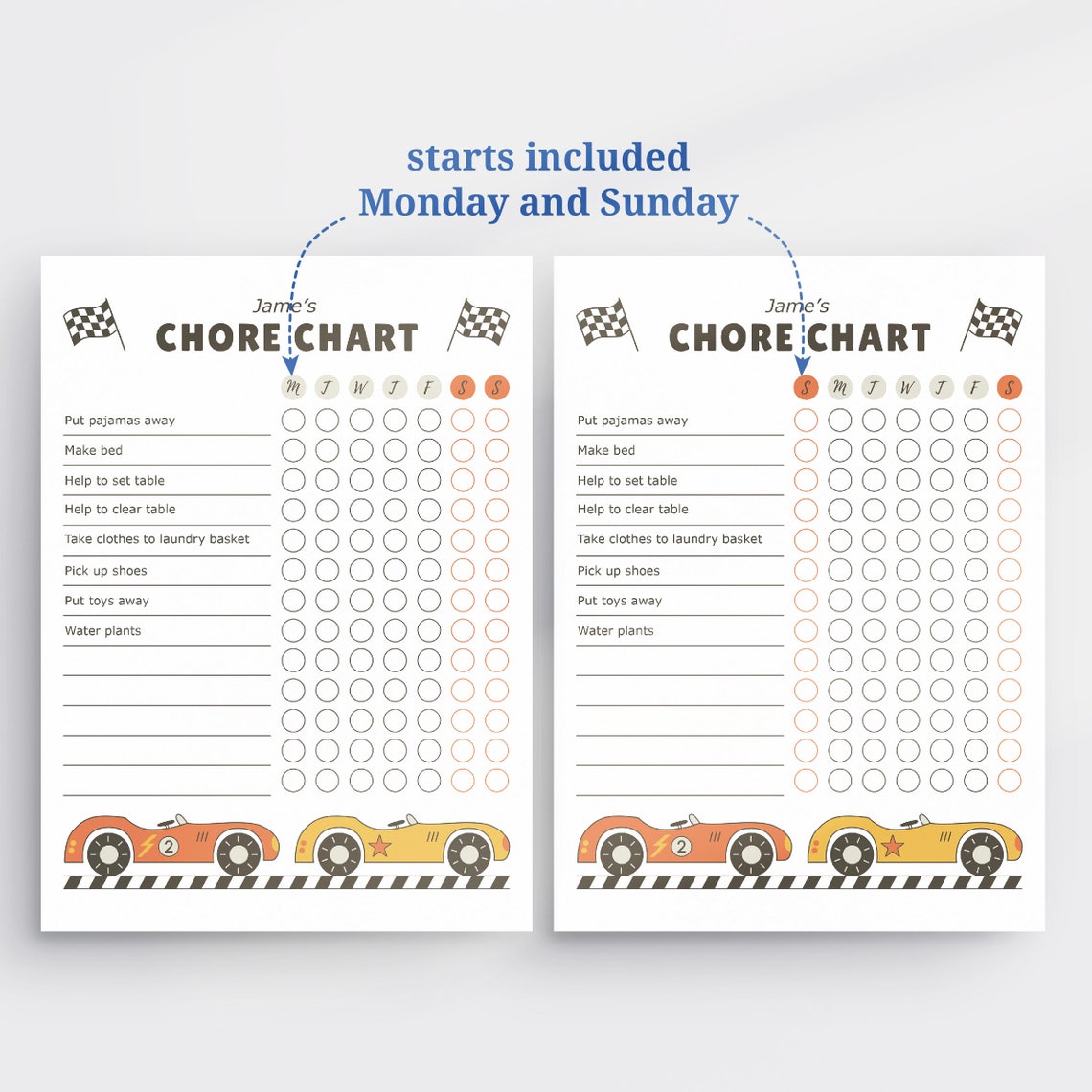 Editable Kids Chore Chart, Responsibility Chore Chart for Kids, Race