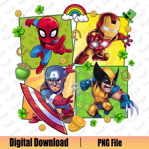 St Patrick Day Superhero Png, Happy St Patrick's Day Png, Cartoon Characters, Lucky Season Png, Irish Day Png, Kids St Patrick Day Png