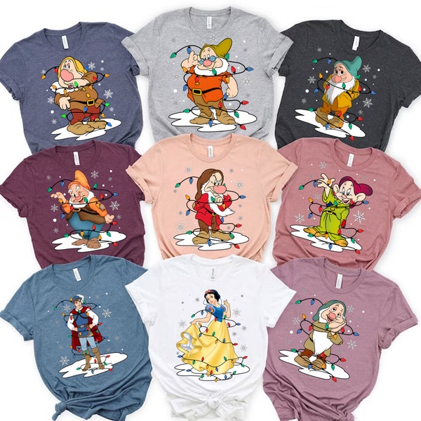 Snow White and Seven Dwarfs Christmas Png Bundle, Seven Dwarfs Characters Christmas Lights, Princess Png, Merry Christmas, Magical Kingdom