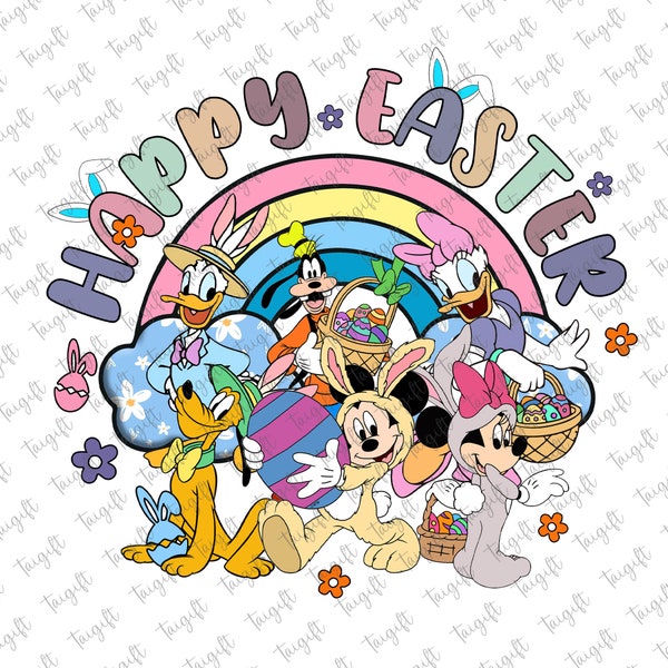 Happy Easter Png, Mouse and Friend Easter Png, Easter Bunny Png, Retro Easter Vibes, Easter Eggs Png, Pooh Easter Png, Magical Easter Png