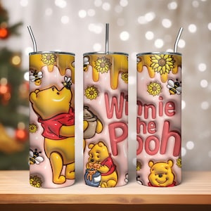 3D Inflated Cartoon Character Tumbler Wrap, Inflated Pooh And Friends, 3D Puffy Bear Design, Pooh Tumbler, 3D Winnie Inflated Tumbler Wrap