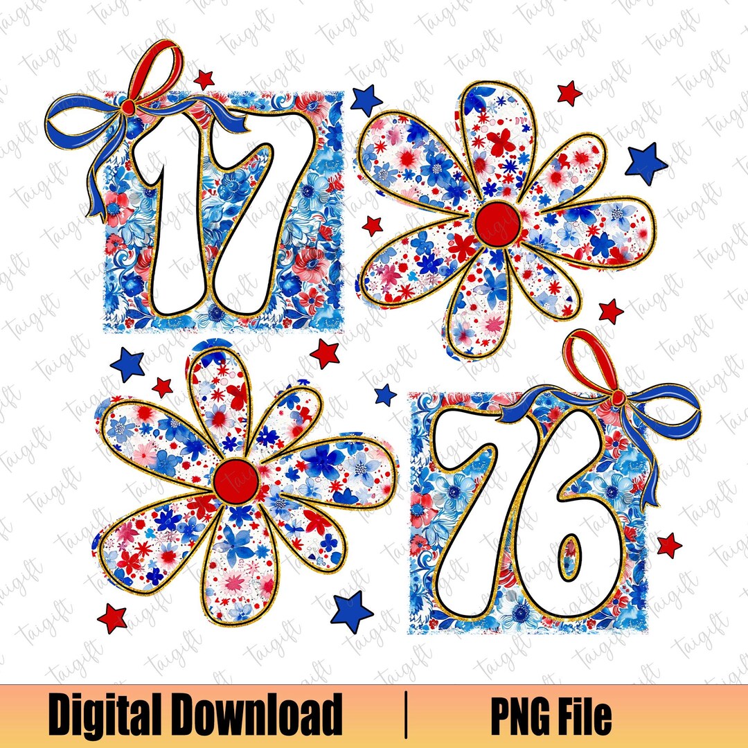 1776 Patriotic Floral PNG, Red White Blue Daisy Png, 4th of July Png ...