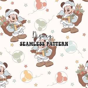 Christmas Seamless Pattern, Mouse and Friend Seamless Pattern, Merry Christmas Seamless Digital Paper, Santa Claus Fabric Design Sublimation