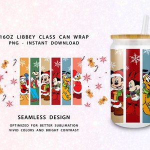 Mouse And Friend 16oz Libbey Can Glass, Christmas 16oz libbey Can Cartoon PNG, Merry Christmas, 16oz Glass Can Wrap, Christmas Tumbler Wrap