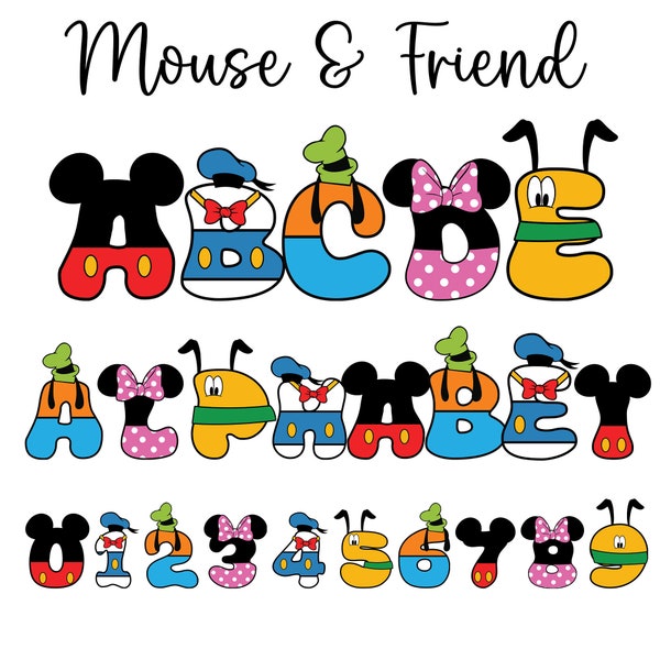 Mouse and Friend Alphabet PNG, Cute Character Alphabet PNG, Cartoons Letters Png, Doodle Letters, Character Alphabet, Digital Alphabet