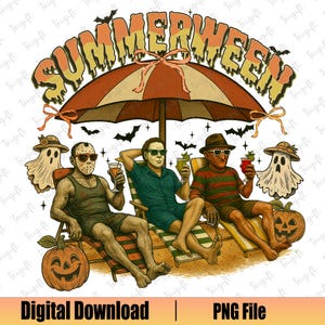Summerween Png, Horror Characters On Beach Png, Halloween In Summer Png, Scary Vacation Png, Funny Halloween Shirt, Summer Halloween Png