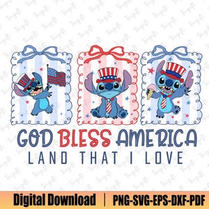 God Bless America Svg, Land That I Love 4 juli Svg, patriottische stripfiguren Svg, Bule Alien Svg, Independence Day Svg, digitaal bestand
