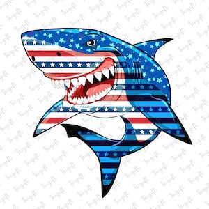 American Shark 4th Of July Png, Independence Day Png, Fourth Of July Png, Memorial Day Png, Sark 4th Of July Png, Sharks Png, USA Holiday