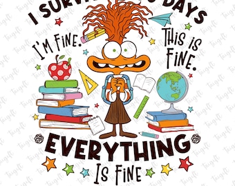 Ansiedad 100 días de escuela Svg, Sobreviví 100 días de escuela Svg, Está bien, todo está bien, Dibujos animados escolares Emociones Amigos Svg, Escuela