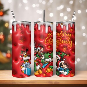 Vaso inflado de Navidad de dibujos animados Png, envoltura de vaso de Navidad inflado 3D, ratón y amigos, envoltura de vaso flaco de 20 oz, Navidad 3d Png
