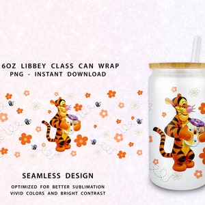Spring Pooh Tumbler, 16oz Glass Can Wrap, Winnie The Pooh 16oz Libbey Can Glass, Flower Tumbler Wrap, Full Glass Can Wrap, Cartoon Tumbler