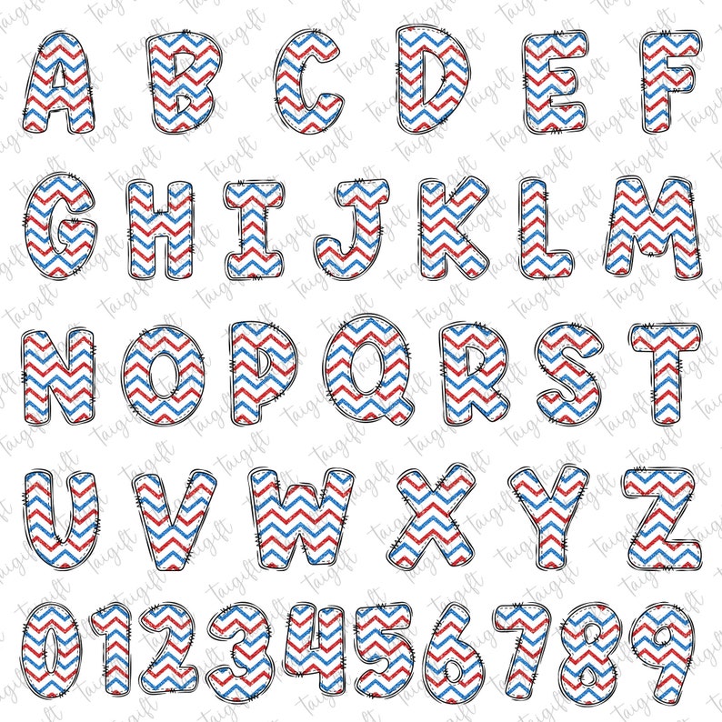 4th of July Alphabet Letter Png Bundle, America Font Doodle Letters Png ...