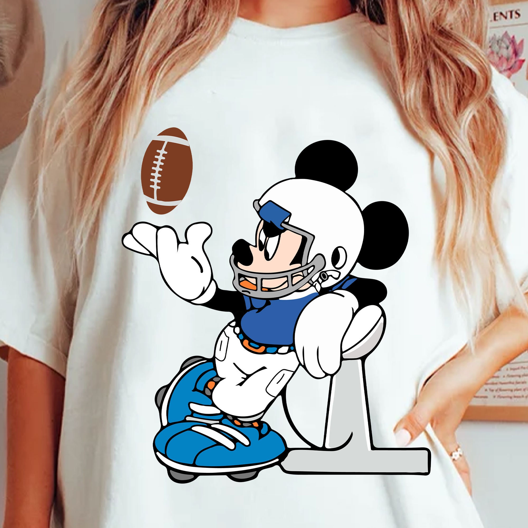 DISNEY Mickey And Minnie Mouse Women's Football Style Black T-Shirt