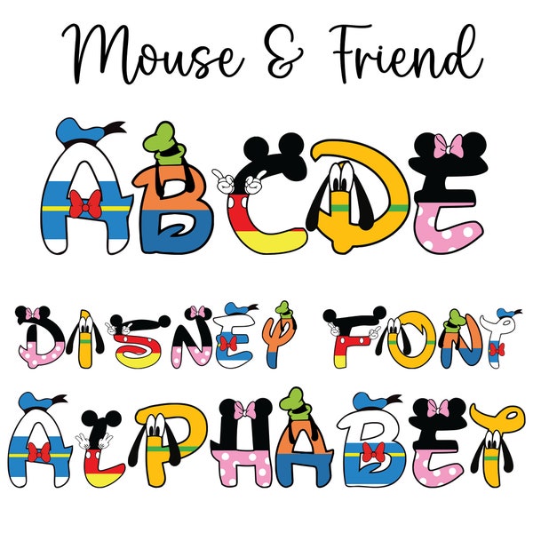 Mouse and Friend Alphabet PNG, Cute Character Alphabet PNG, Cartoons Letters Png, Doodle Letters, Character Alphabet, Digital Alphabet