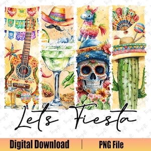 Let’s Fiesta Png, Cinco De Mayo Png, Mexican Party Png, Margarita Clipart, Sugar Skull Png, Fiesta Shirt Design, Sombrero Png, Pinata Png