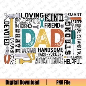 Papa Wort Collage Png, Werkzeuge zum Vatertag Png, Praktische Papa Sublimation Design, Fix Es Papa Png, Vatertag Png, Bester Papa aller Zeiten Png, digitale Datei