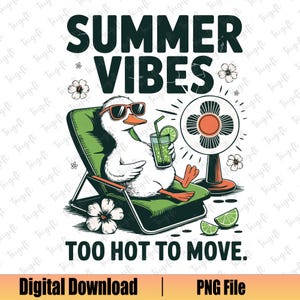 Ganszomer png, zomervibes te warm om te bewegen png, grappige dieren zomer png, zomervakantie png, strandreis png, zomershirtontwerp