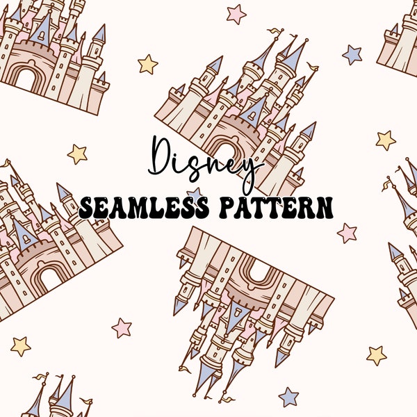 Magical Castle Mouse Seamless Pattern, Castle Seamless Digital Paper, Retro Mouse Seamless Pattern, Magic Kingdom Seamless, Fabric Design