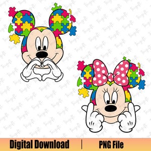 Mouse and Friends Autism Png Bundle, Autism Awareness Png, Autism Puzzle Png, 2nd April Png, Puzzle Piece Png,Autism Acceptance,Autism Shirt
