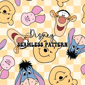 Padrão sem costura mágico Pooh e amigo, design de padrão sem costura Winnie Pooh, papel digital clássico sem costura Winnie the Pooh