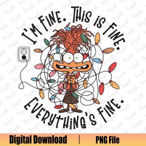Anxiété Noël png, Je vais bien, tout va bien png, Noël dessin animé, émotions, amis png, lumières de Noël png, santé mentale png