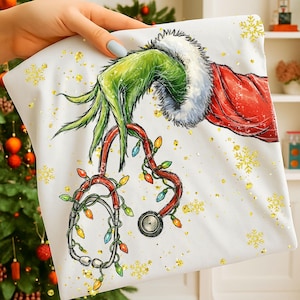 Nurse Christmas PNG: Funny Nurse Stethoscope Png, Grinchmas Design, Watercolor Christmas Sublimation