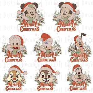 Bundle PNG de Noël rétro, souris et amis png, déguisement de bonnet de Noel Noël, joyeux Noël png, escouade de Noël png, amis de Noël
