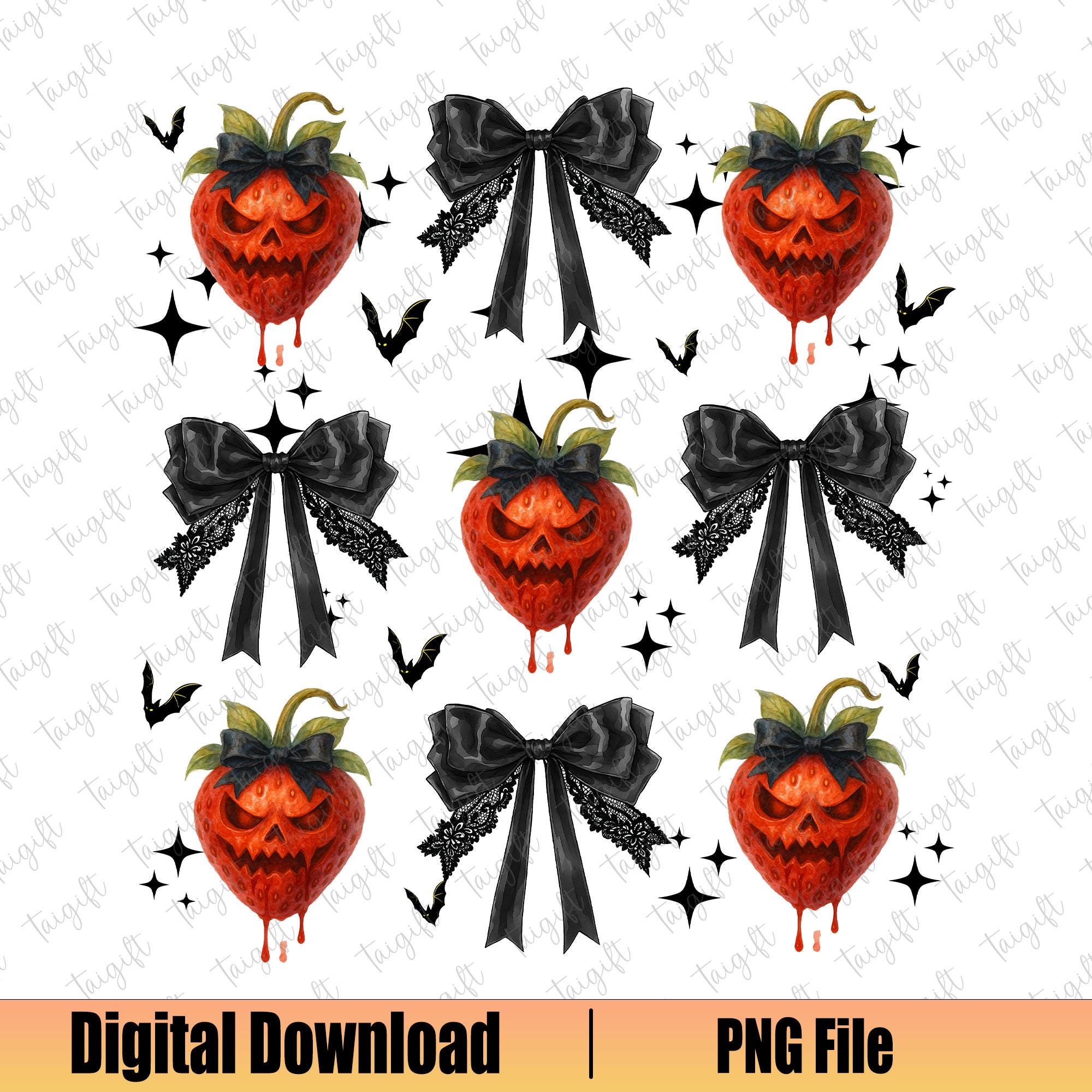 不気味なイチゴのハロウィンリボンPNG、ハロウィンイチゴPNG、ホラーハロウィンPNG、不気味な季節PNG、トレンディなハロウィンシャツ - Etsy  日本, image size:2000x2000