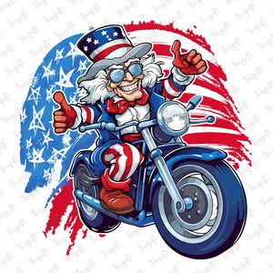 愛国的なアンクルサムのバイクのPng、独立記念日おめでとうPng、独立記念日Png、アメリカの花火Png、アメリカ国旗のバイカーPng、愛国的なPng