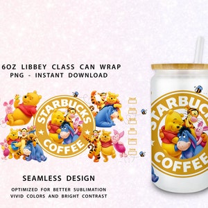 Winnie The Pooh Cartoon 16 Unzen Libbey Dose PNG, Pooh and Friends 16 Unzen Glasdose, 16 Unzen Libbey Dose Glas, Catoon Becher, Vollglasdose wickeln