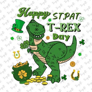 Joyeux Saint-Pat T-Rex png, Joyeux Saint-Patrick png, pot d'or png, jouet Saint-Patrick png, Lucky Vibes png, Saint-Patrick