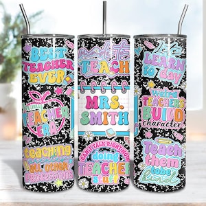 Personalized Teacher Tumbler 20oz Skinny Png, Back To School Tumbler Wrap Png, Best Teacher Ever 20oz Skinny Png, Teacher Name Tumbler Png