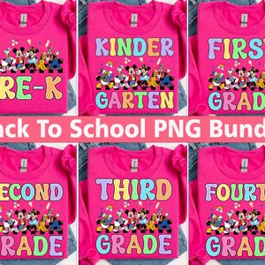 Mouse and Friends Back To School Png Bundle, First Day Of School Png, Kindergarten Pre-k 1st 2nd 3rd Grade Png,Kids School Png,Student Shirt