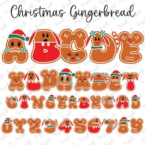 Mouse and Friend Christmas Gingerbread Alphabet PNG, Gingerbread Cookie Letters Numbers, Cartoons Letters, Doodle Letters Character Alphabet