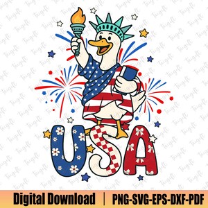 Funny Goose USA Svg, Liberty Goose 4 de Julho Svg, Vermelho, Branco e Ganso Svg, Goose is Loose Svg, Camiseta Patriótica Engraçada, Memorial Day Svg