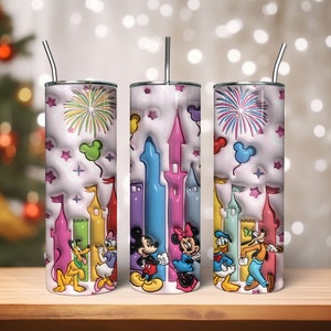 3D Gonflé Cartoon Tumbler Wrap Png, Souris et ami Tumbler Png, 3D Puffy Magical Castle Tumbler Wrap, 20oz Skinny Tumbler Wrap