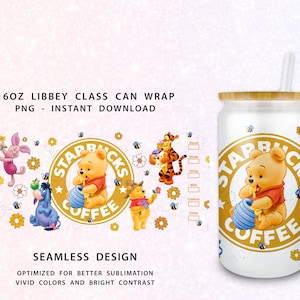 Winnie Pooh Tumbler, 16oz Libbey Can PNG, Pooh and Friends 16oz Glass Can Wrap, 16oz Libbey Can Glass, Catoon Tumbler,Full Glass Can Wrap
