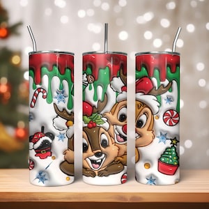 3d Inflated Tumbler Wrap Christmas, 3d Christmas Png, 3D Inflated Cartoon Christmas Skinny Tumbler Design, 20 oz Christmas Straight Tumbler