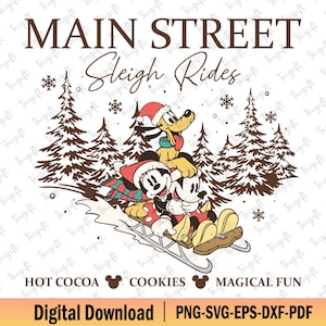 Kulig uliczny Main Street Svg, Vintage Christmas Svg, Myszka i przyjaciele, Drużyna świąteczna Svg, Wakacje rodzinne Svg, Sezon świąteczny Svg