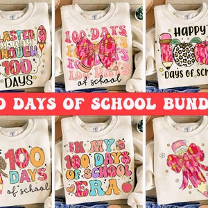 Colorful Glitter 100 Days Of School Pn Bundle, 100 Days Smarter Png, Coquette Bow 100 Days of School Png, School Life Png, Teacher 100 Days