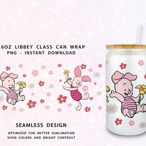 Winnie The Pooh Cartoon 16oz Libbey Can PNG, 16oz Glass Can Wrap, 16oz Libbey Can Glass, Catoon kids Tumbler Wrap, Full Glass Can Wrap