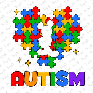 Ratón Autismo Corazón Pieza de Rompecabezas Svg, Conciencia del Autismo Svg, Ratón y Amigos, Aceptación del Autismo, 2 de abril, Autismo de Dibujos Animados, Apoyo al Autismo