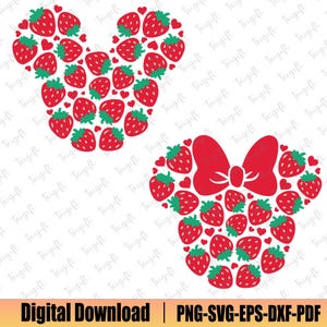 Cabeza de ratón de fresa Bundel Svg, Svg de verano lindo, Ratón y amigos, Svg de vacaciones familiares, Svg de vibraciones de verano, Svg de frutas, Svg de pareja a juego