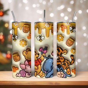 3D Aufgeblasene Cartoon Charakter Tumbler Wrap, Aufgeblasen Pooh And Friends, 3D Puffy Bear Design, Pooh Tumbler, 3D Winnie Inflated Tumbler Wrap