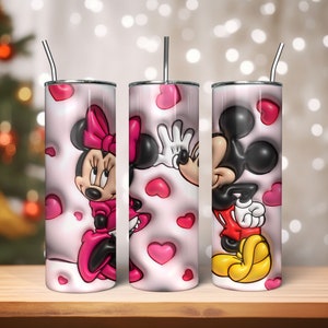 3D 膨らんだバブル パフ パフィー マウス PNG、バレンタイン タンブラー、マウスと友達のクリスマス タンブラー PNG、膨らんだキャラクター 20 オンスの細いハート