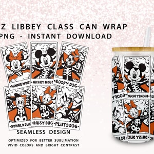Halloween Characters Tarot Card 16oz Libbey Can Cartoon Svg, Halloween Skeleton 16oz Libbey Glass Can Wrap, Mouse and Friend Tumbler 16oz