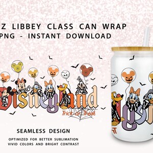 Halloween Characters Skeleton 16oz Libbey Can Cartoon Svg, Mouse and Friend Tumbler 16oz, Halloween Skeleton 16oz Libbey Glass Can Wrap